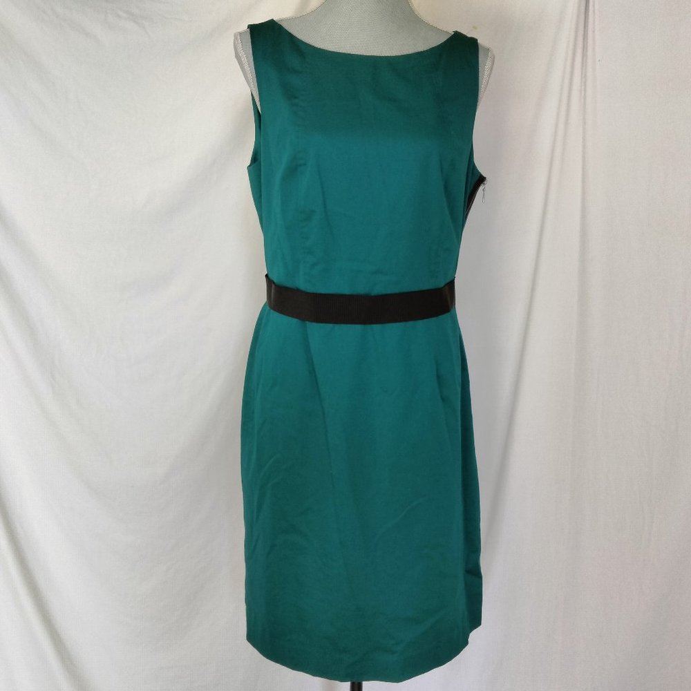 NWT Ann Taylor emerald green cotton sheath dress with built in belt, size 12